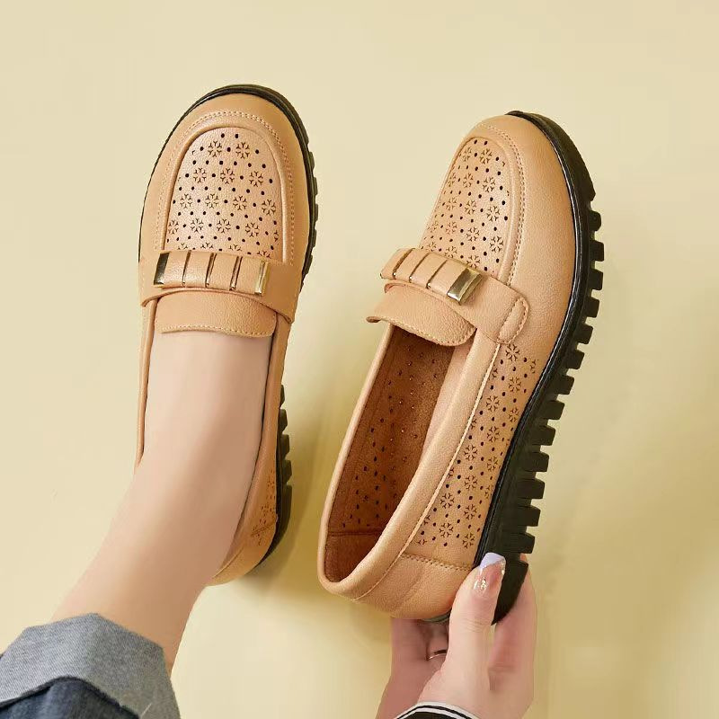 Thick Sole Loafer Women's Casual Breathable Small Leather Shoes Fashionable Mom Shoes Casual Wide Size Single Shoes - Image 3