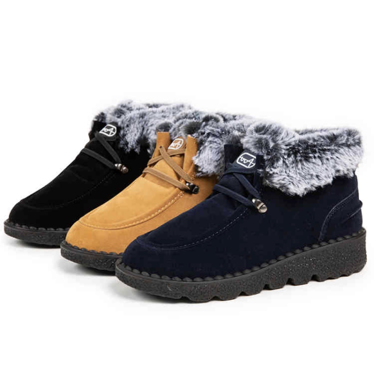 Flat bottomed snow boots for women with thick lace up fleece short boots