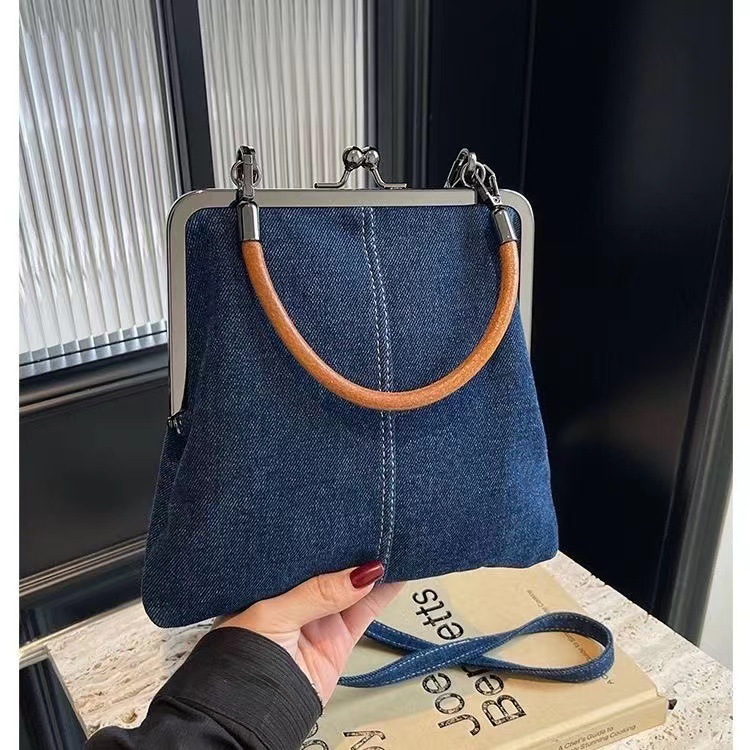 Small handbag women's handbag handmade denim splicing hand-held crossbody bag single shoulder bag small shoulder bag - Image 3