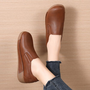 Loafer Shoes for Women with Thick Sole Soft Sole Versatile Single Shoes Round Toe Slip-On Casual Comfortable Anti-Slip Mother Shoes