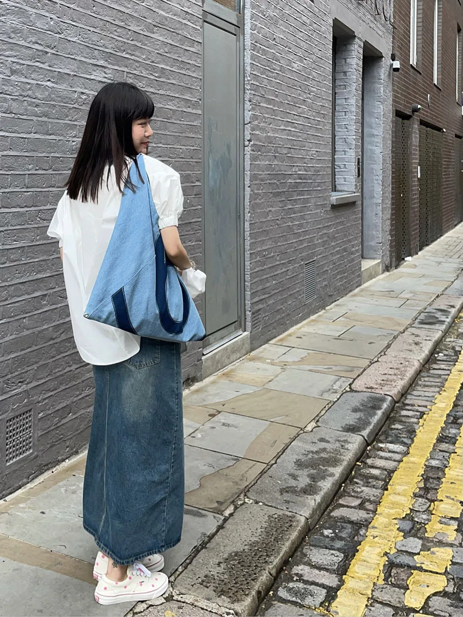 Ins Unisex Portable Tote Bag Adult Denim Cloth Bag Niche Design New Fashion Large Capacity Commuting Shoulder Bag - Image 5