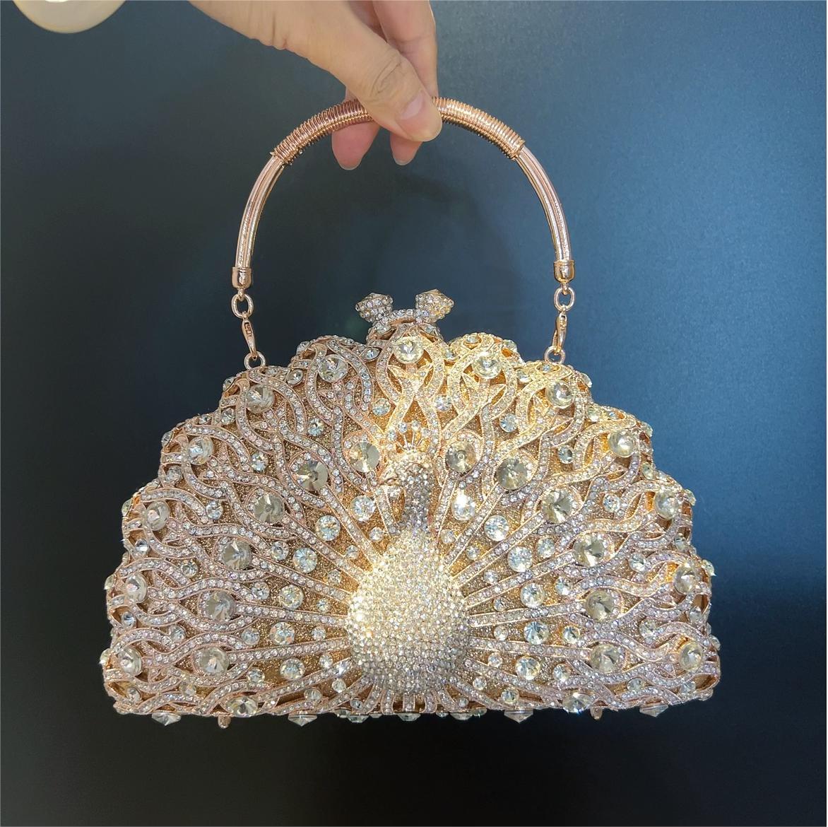 Large Peacock Diamond Set Banquet Bag Luxury Diamond Handbag European and American Banquet Handbag Crossbody Bag - Image 8
