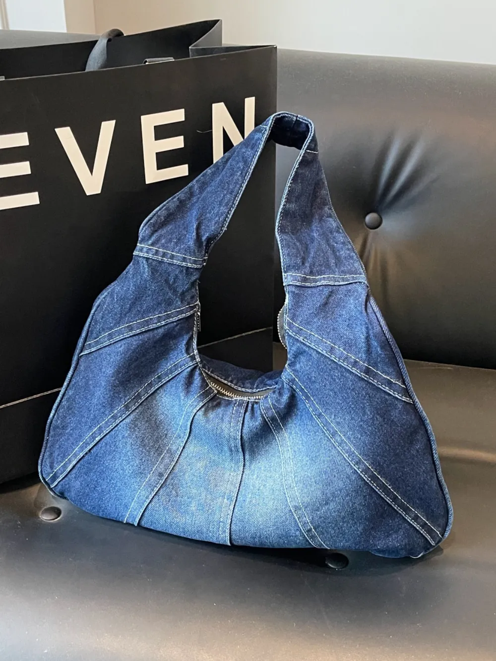 Crescent Shaped Denim Shoulder Bag - Image 5