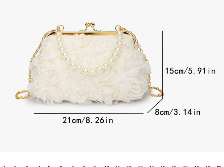 Net Lace Pleated Clutch Evening Handbag Korean Sweet Style Pearl Chain Crossbody Bag - Image 3