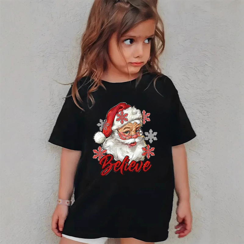 Combed Cotton New Christmas Children's Short Sleeve Girls' T-Shirt Kids Clothing Boys' Short Sleeve - Image 13