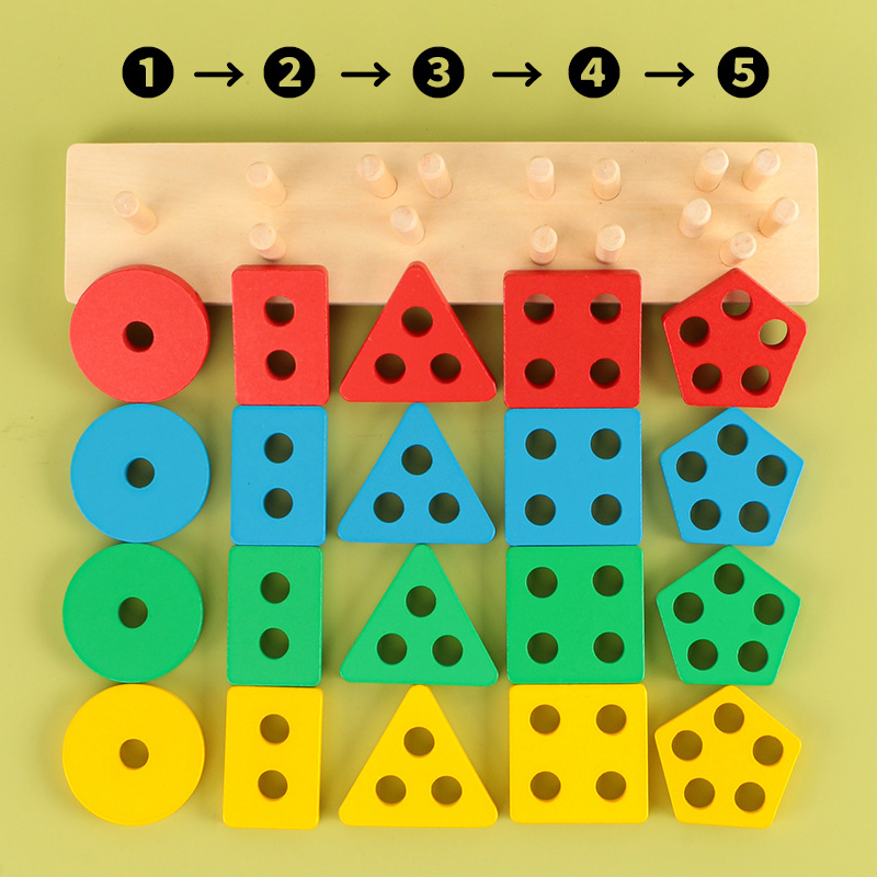 Wooden geometric shape matching puzzle column children's early education color cognitive building blocks Christmas toy gift - Image 3