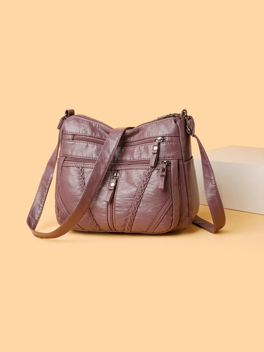 Adjustable Strap PU Leather Shoulder Bag - Image 22