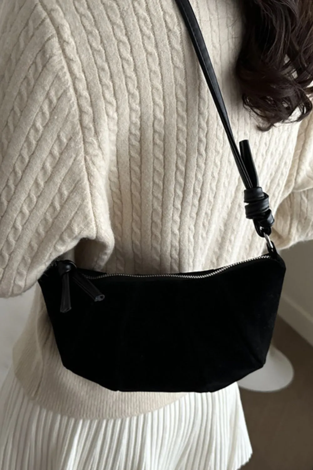 Suede Croissant Shape Shoulder Bag - Image 7