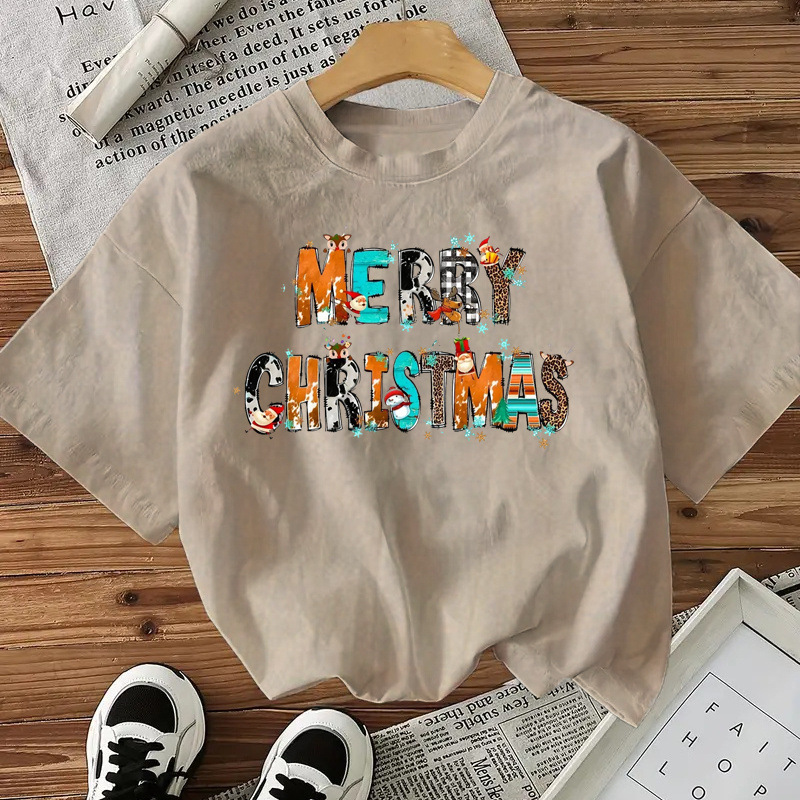 Cotton Women's Short Sleeve Fashion Style Top American Christmas Letter New Arrival - Image 2