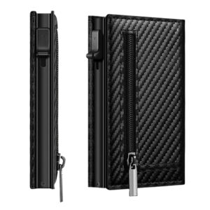 Men's Carbon Fiber Magnetic Card Clip PU Leather RFID Bank Card Bag Large Capacity Card Clip