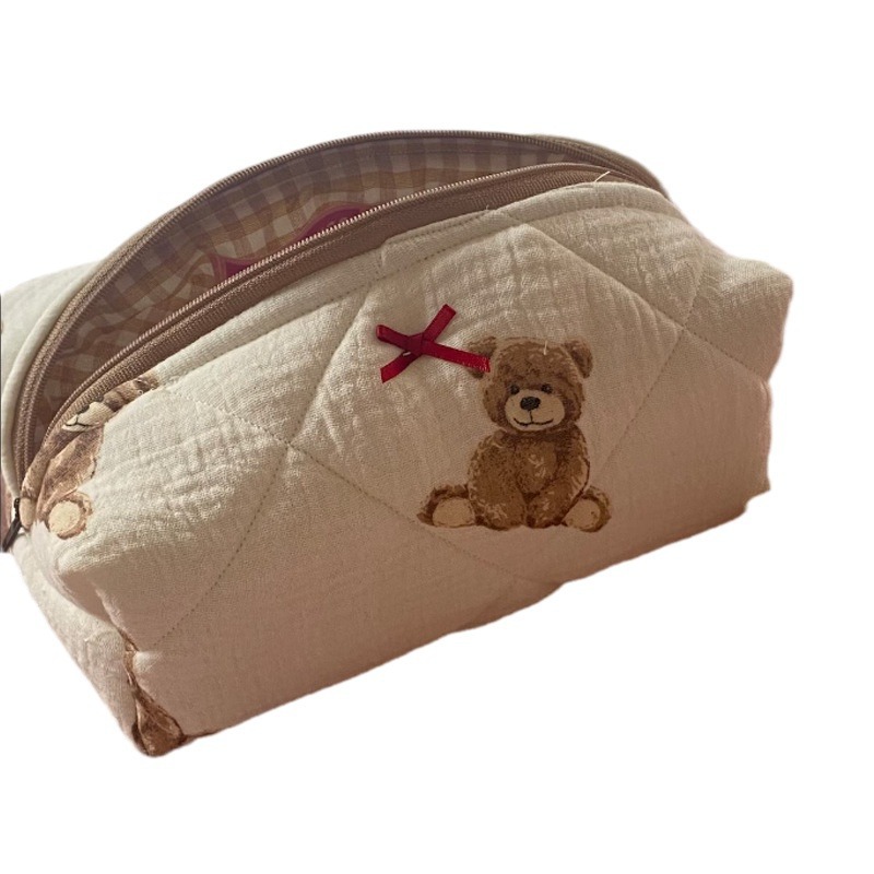Cute Teddy Bear Makeup Bag, Portable Makeup and Skincare Storage Bag, Large Capacity Cartoon Printed Toilet Bag - Image 5