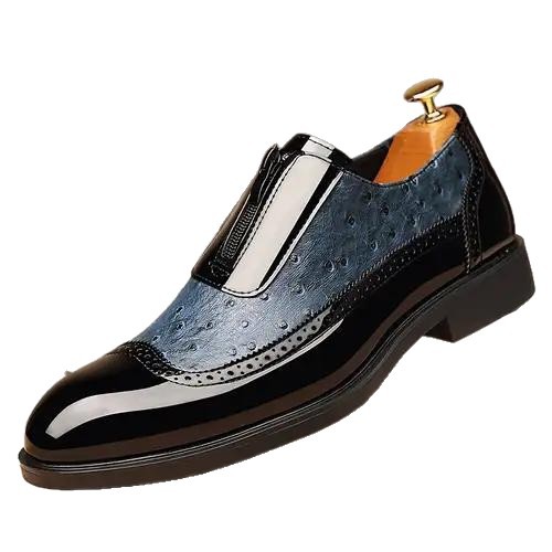 Embossed zipper pointed men's shiny leather Chelsea men's single shoes