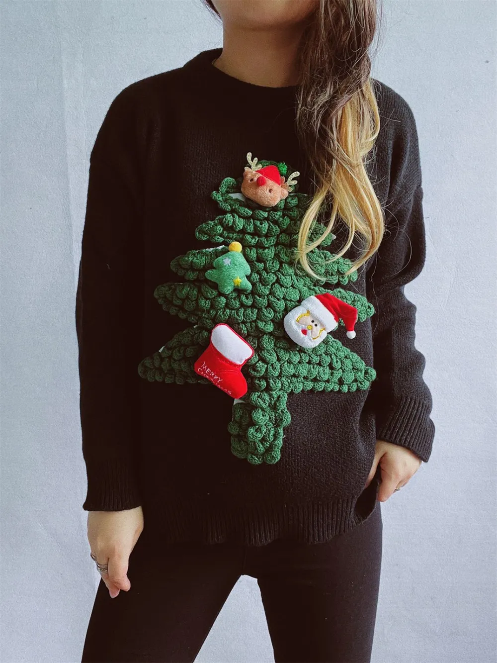 Christmas Tree Round Neck Long Sleeve Sweater - Image 5