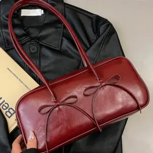 PU Leather Bow Trim Shoulder Bag