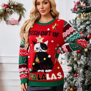 Christmas Element Round Neck Long Sleeve Sweater