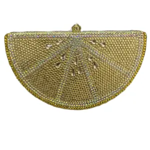 Lemon Shape AB/Gold Rhinestone Small Women Shoulder Bag Luxury Designer Lady Girls Evening Clutches Wedding Party Chain Purse