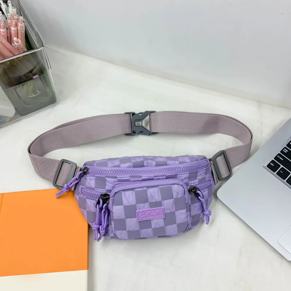 Checkered Adjustable Strap Nylon Crossbody Bag - Image 13