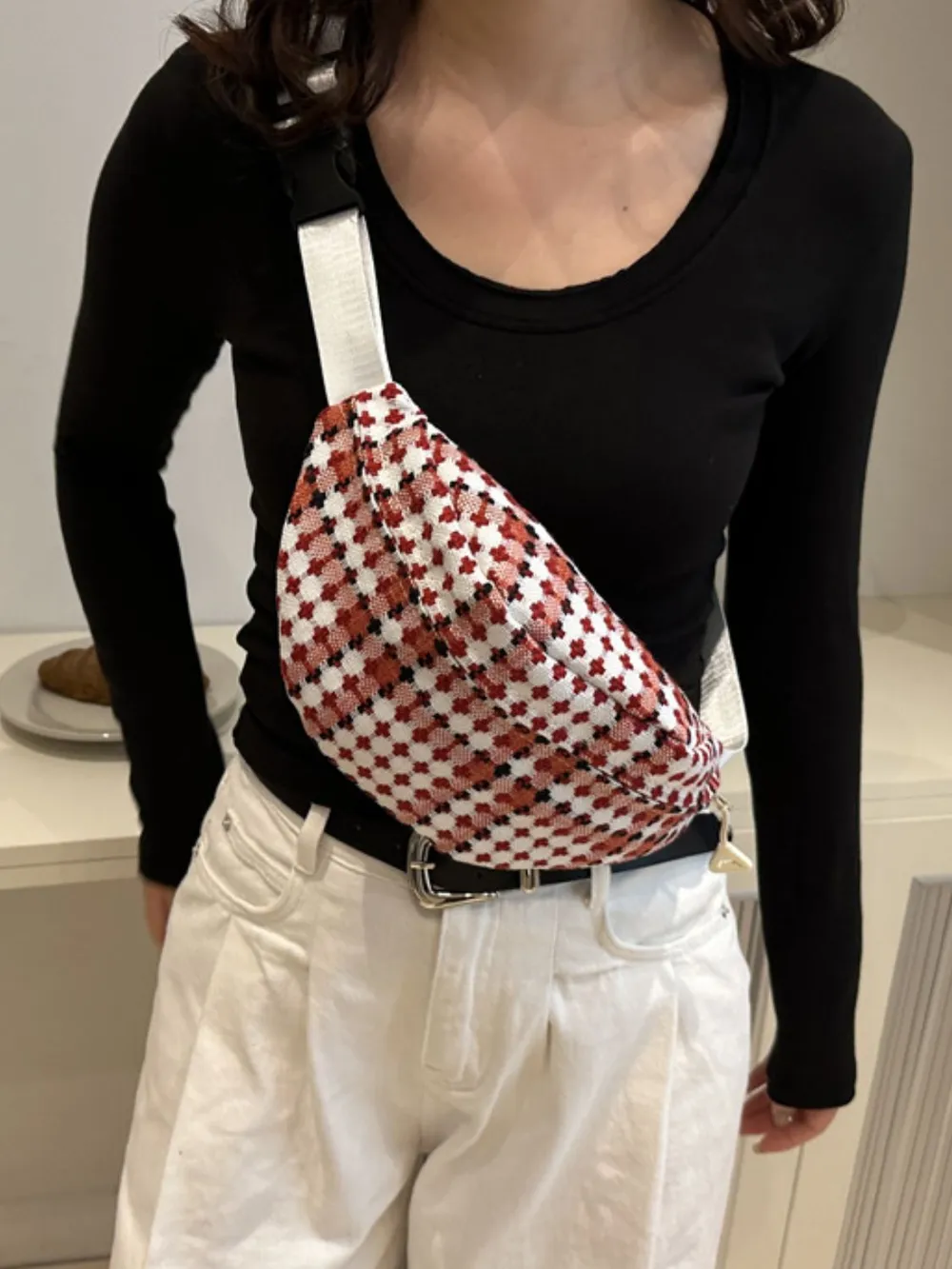 Plaid Wide Strap Crossbody Bag - Image 8