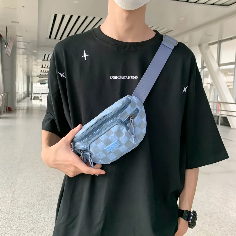 Checkered Adjustable Strap Nylon Crossbody Bag - Image 11