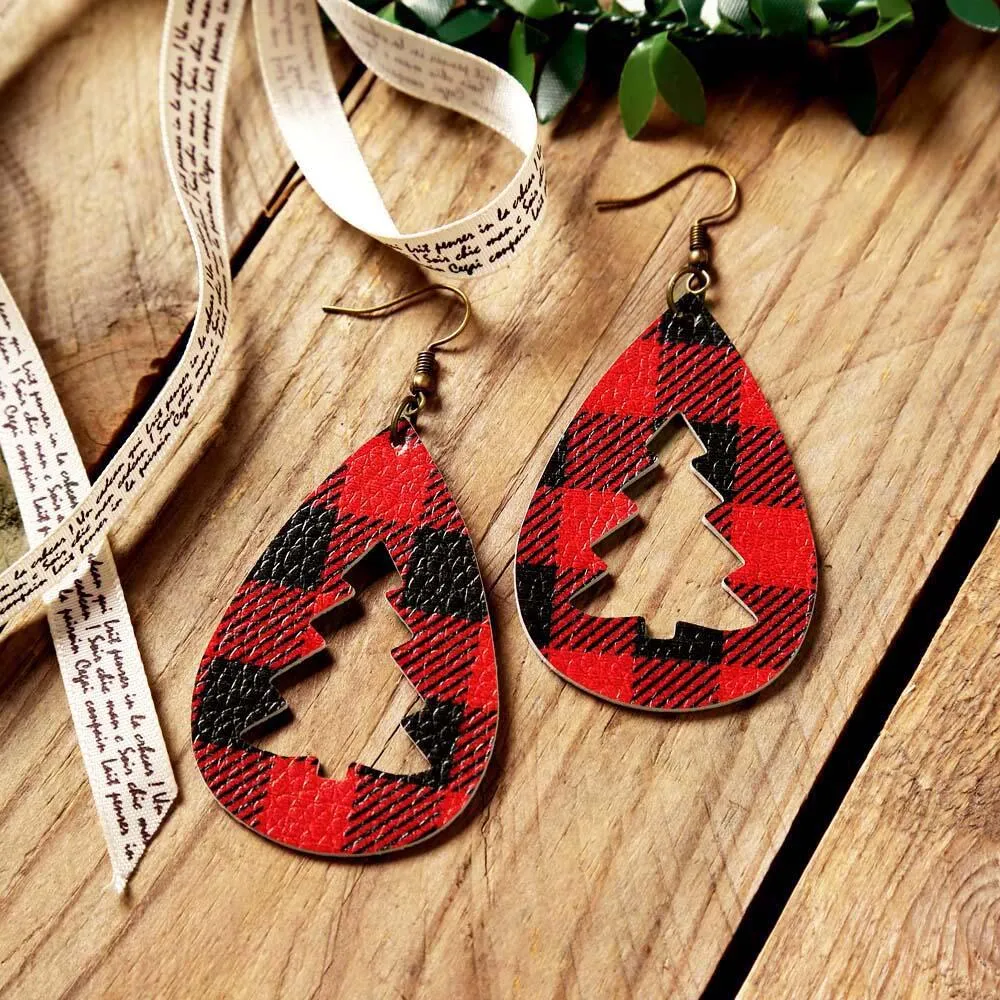 PU Leather Cutout Christmas Tree Earrings - Image 2