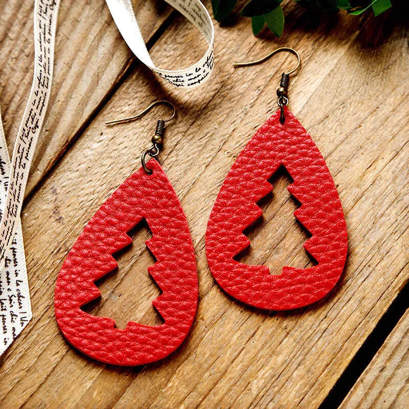 PU Leather Cutout Christmas Tree Earrings - Image 6