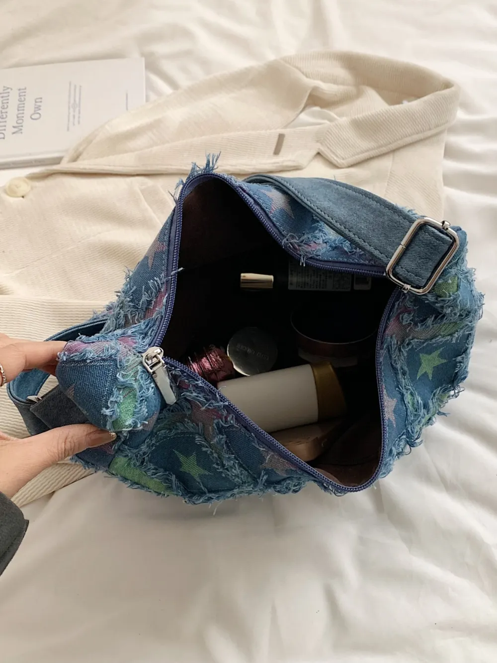 Raw Hem Denim Shoulder Bag - Image 2