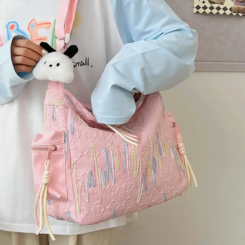 Contrast Texture Shoulder Bag - Image 7