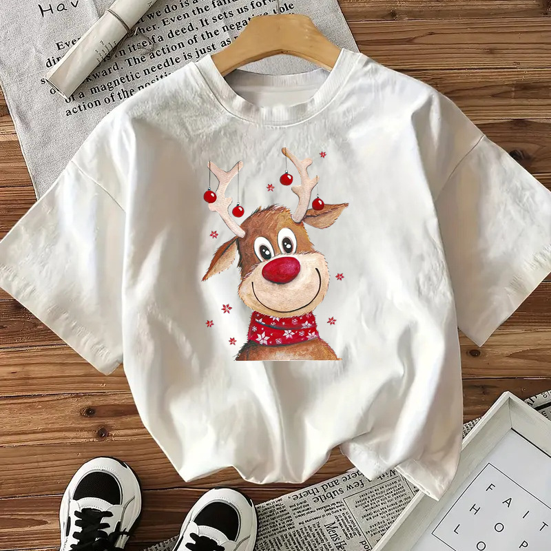 Fashionable Style Short Sleeve Cotton Women's Top American Christmas New Arrival