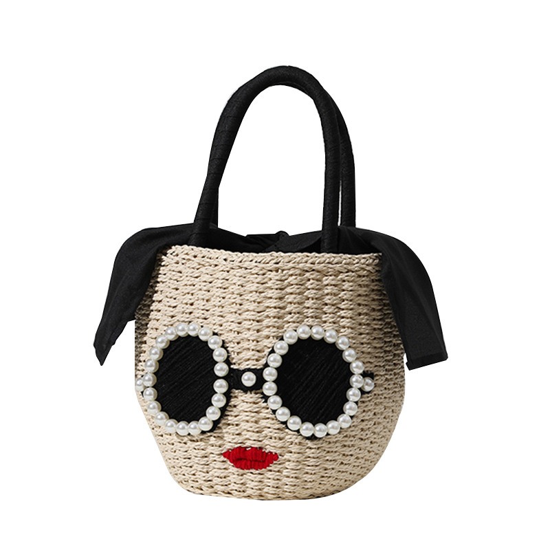 Japanese fashion rattan woven handbag, cute cartoon Japanese style water bucket woven bag - Image 3