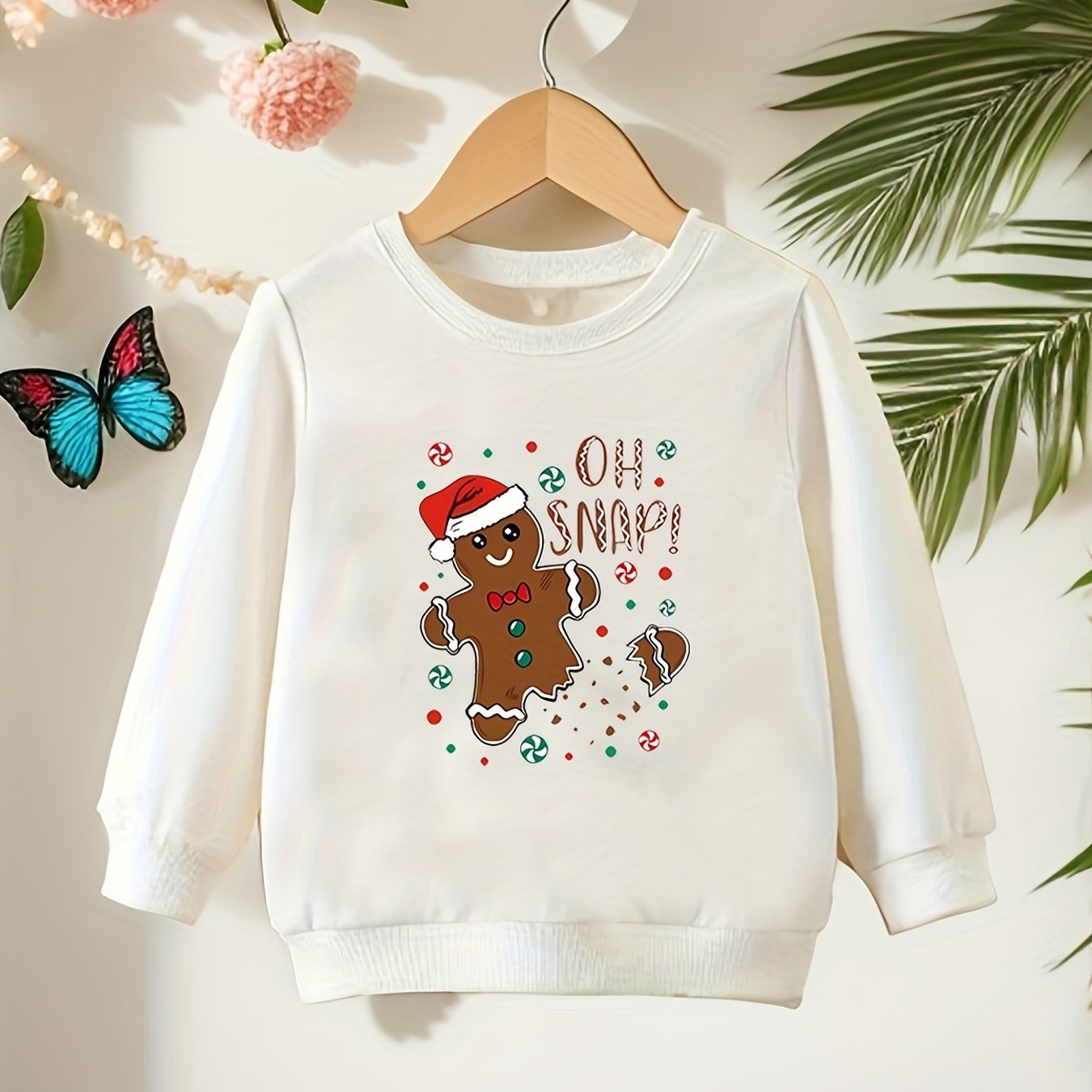 Christmas Gingerbread Graphic Girl Crew Neck Sweatshirt, Tod