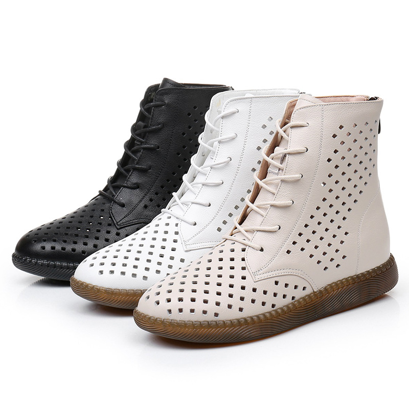 Flat bottomed soft leather perforated boots versatile oversized retro hollowed out Martin boots for women