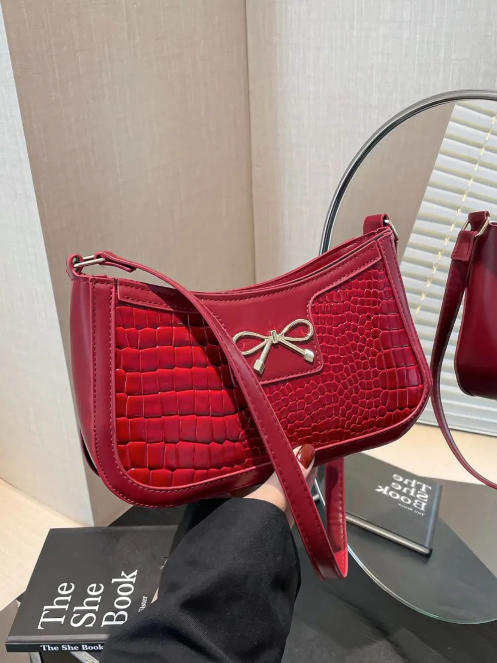 Bow PU Leather Shoulder Bag - Image 8