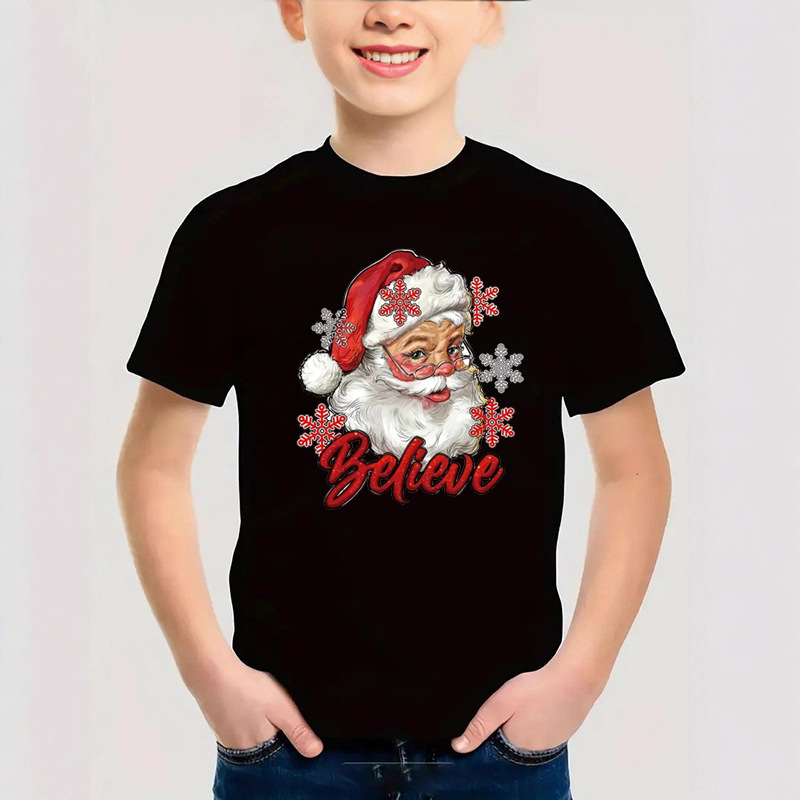 Combed Cotton New Christmas Children's Short Sleeve Girls' T-Shirt Kids Clothing Boys' Short Sleeve - Image 16