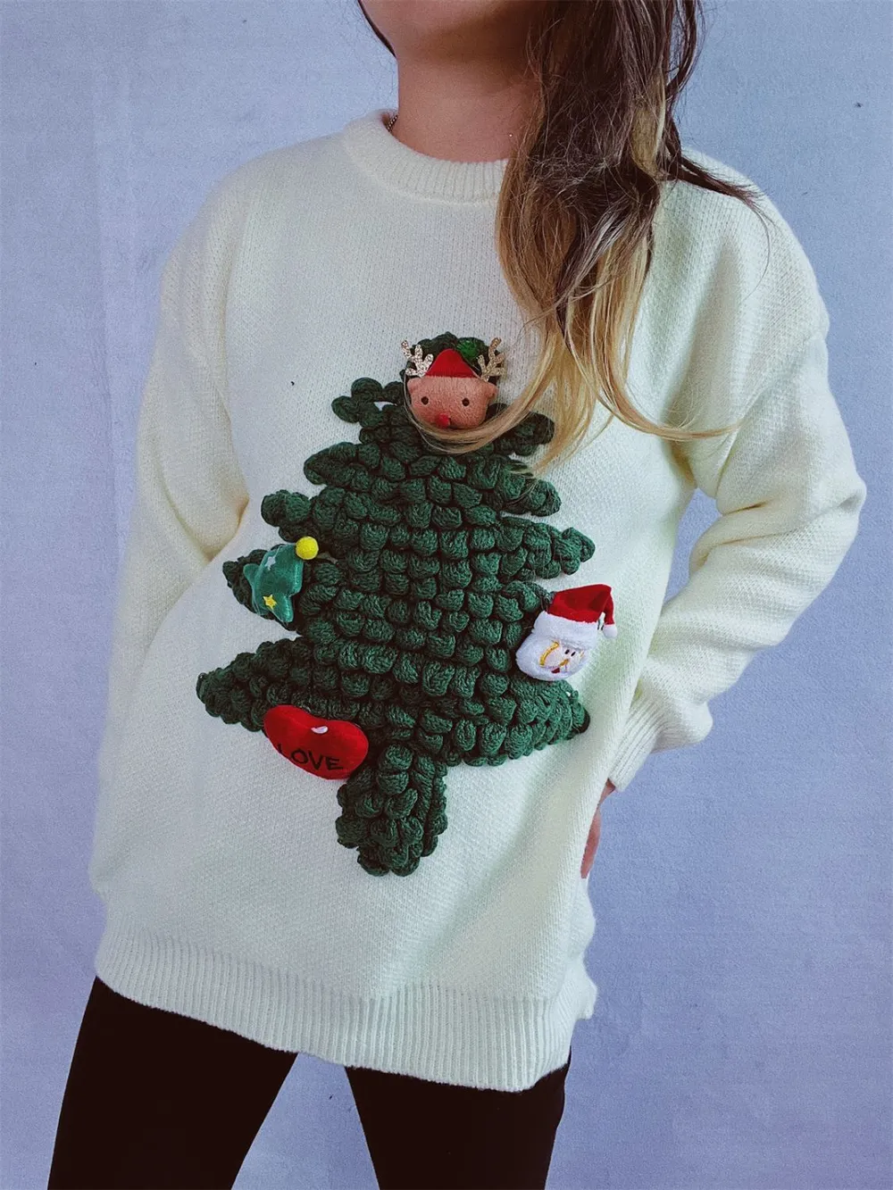 Christmas Tree Round Neck Long Sleeve Sweater - Image 12