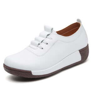 Large Size Sports Shoes for Women, Korean Version Thick Sole Rocking Shoes for Women, Genuine Leather Slip-On Wedge Heel Casual Mother Shoes