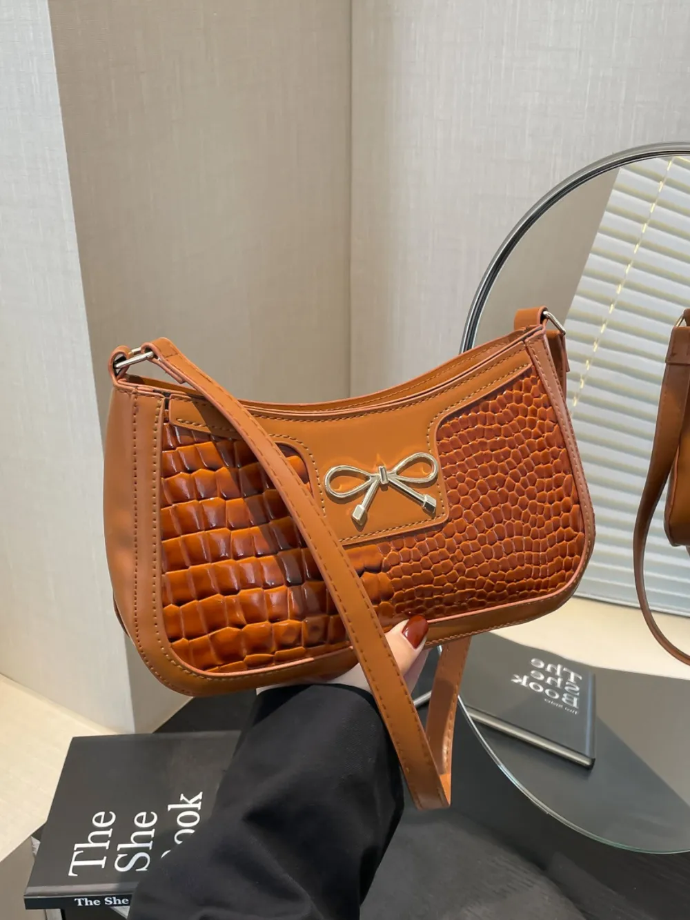 Bow PU Leather Shoulder Bag - Image 7