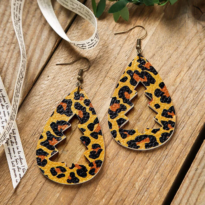 PU Leather Cutout Christmas Tree Earrings - Image 4