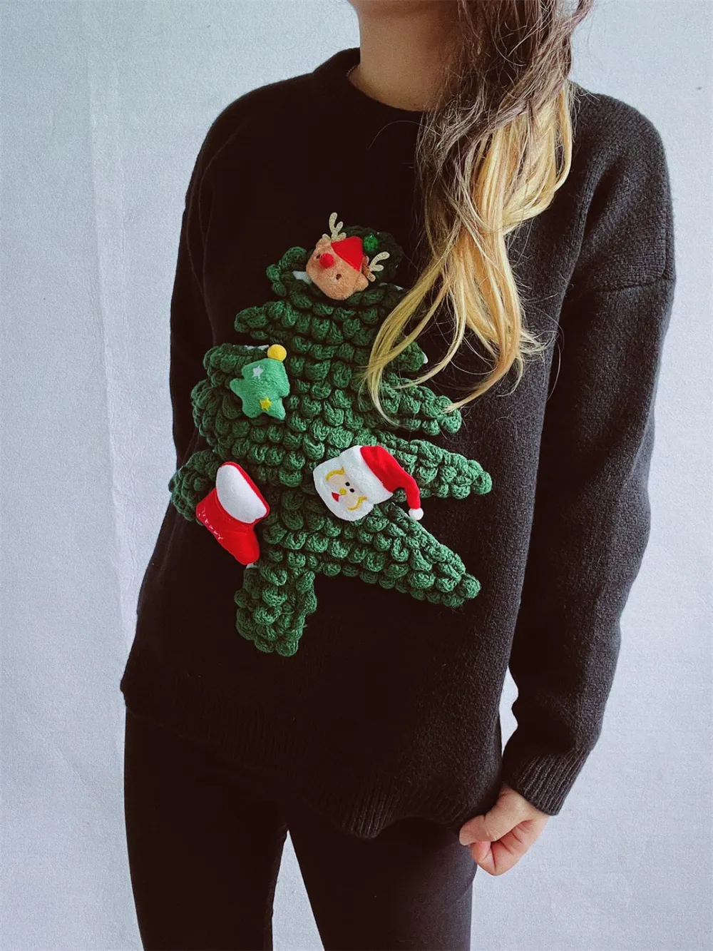 Christmas Tree Round Neck Long Sleeve Sweater - Image 6