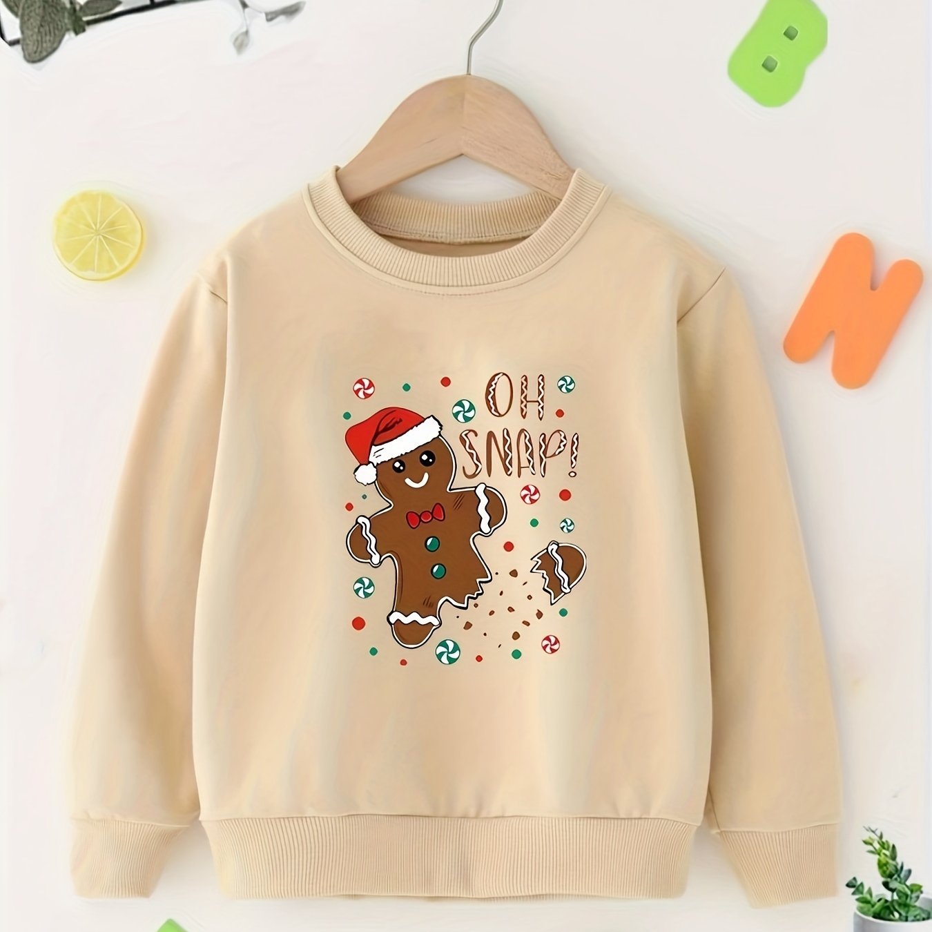 Christmas Gingerbread Graphic Girl Crew Neck Sweatshirt, Tod - Image 8