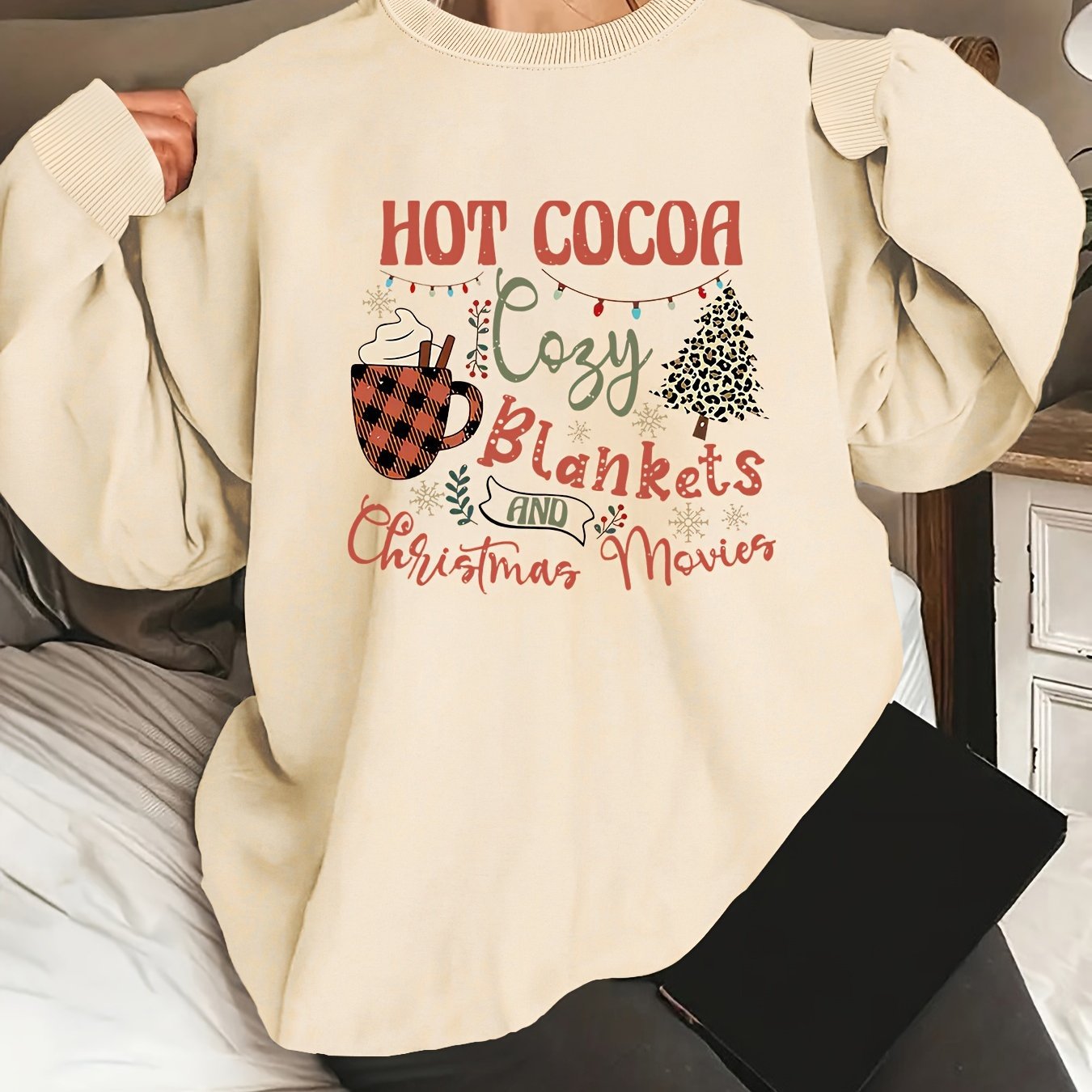 Women's Plus Size Christmas Letter Print Oversized Sweatshir - Image 4