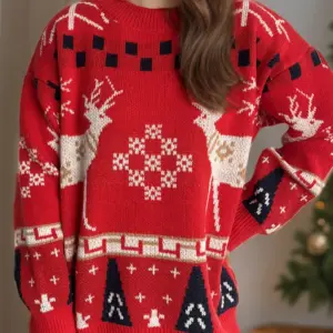 Christmas Element Round Neck Long Sleeve Sweater
