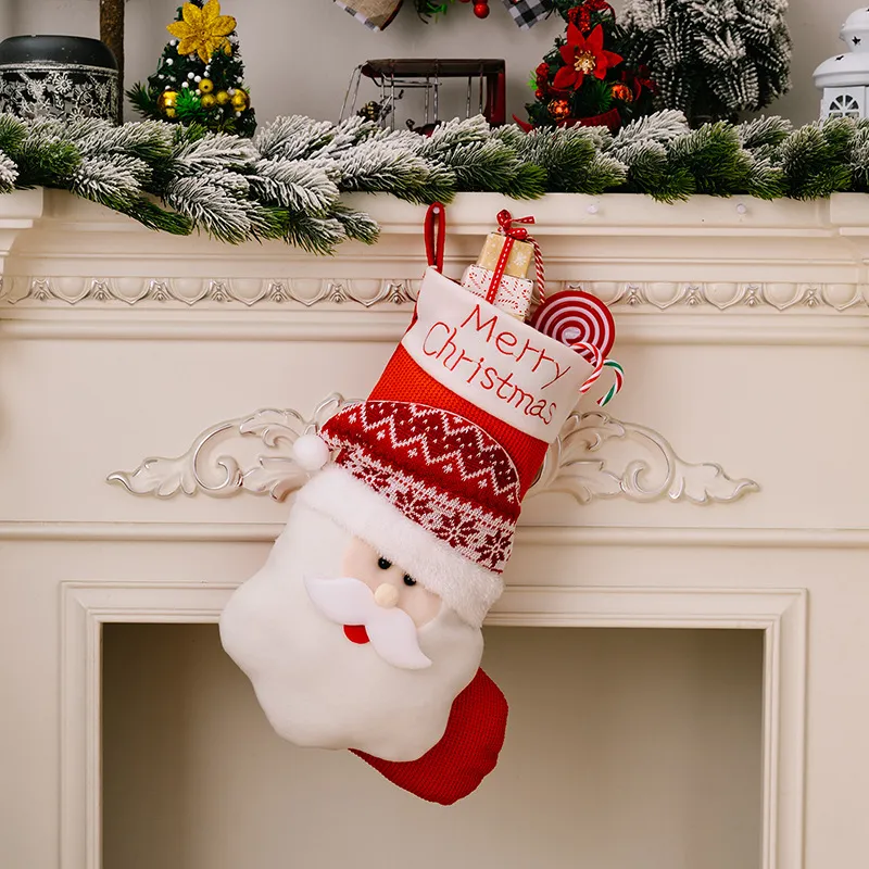 Christmas Decorative Socks 3D Elderly Elk Knitted Socks Children's Gift Bag Red Christmas Socks - Image 2