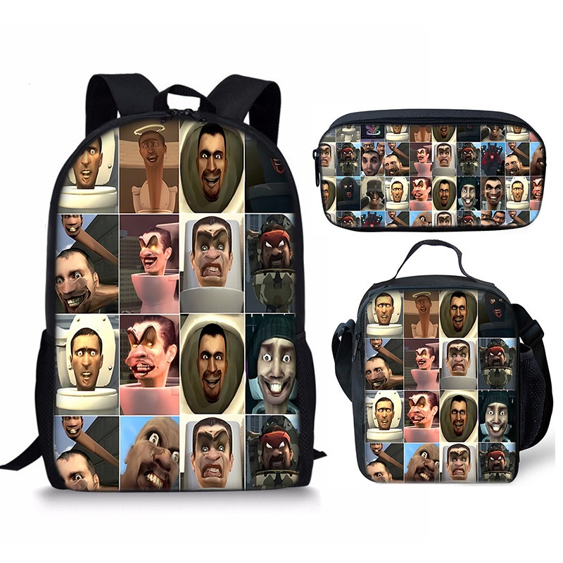 New 3PC-SET Skibidi Toilet Man Backpack Custom Game Peripheral Schoolbags For Primary Secondary School Teenage - Image 4
