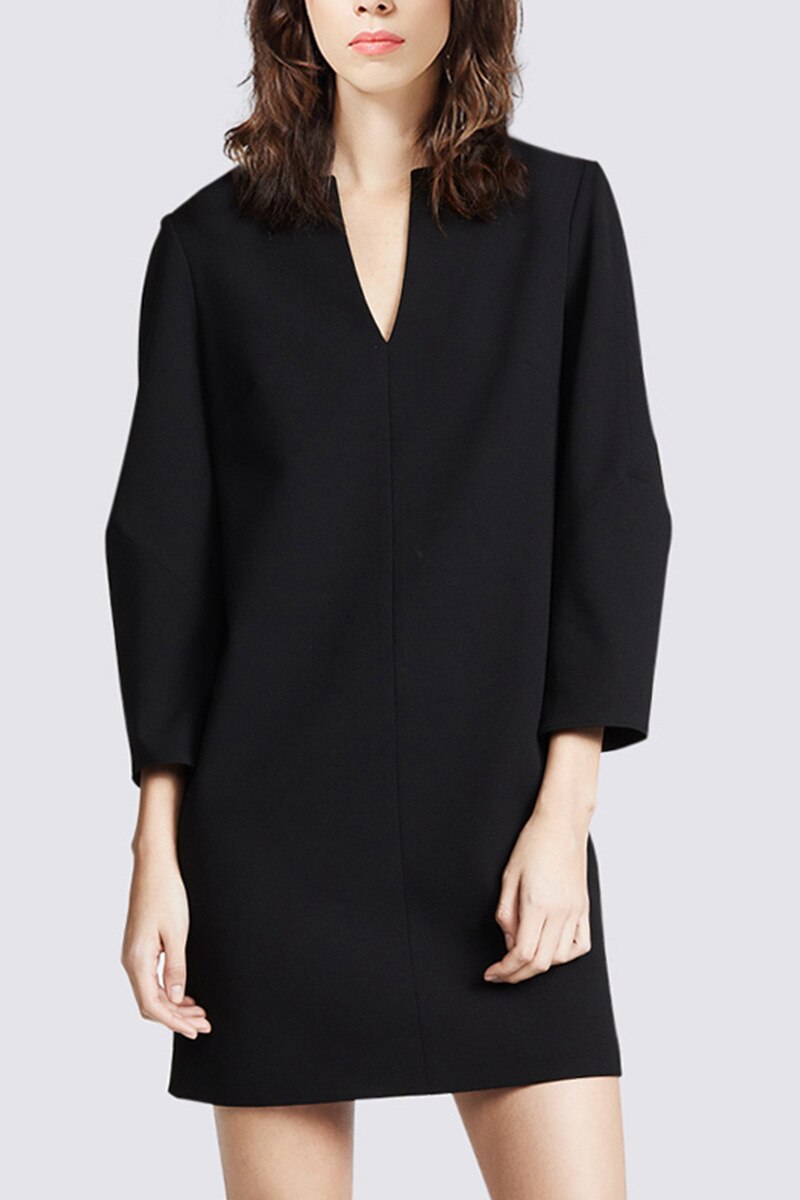 Fashion Women's Dress New V-neck Loose Solid Color Wrist Sleeve Above Knee Dresses Female Temperament Autumn - Image 7