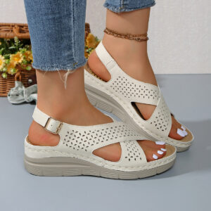 Hollow cross strap thick soled sandals for women, lightweight wedge and beach sandals