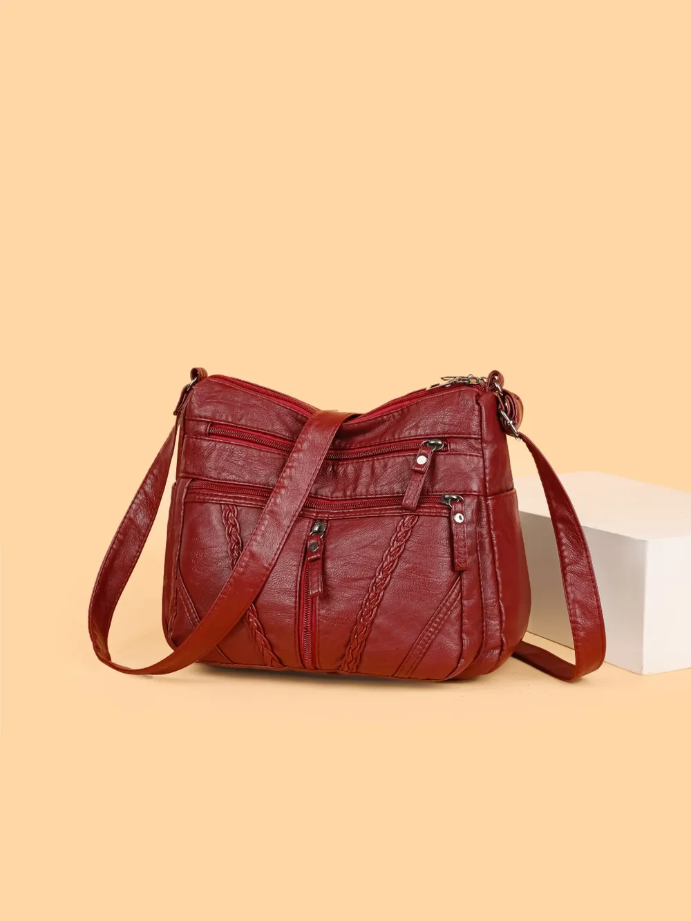 Adjustable Strap PU Leather Shoulder Bag - Image 19