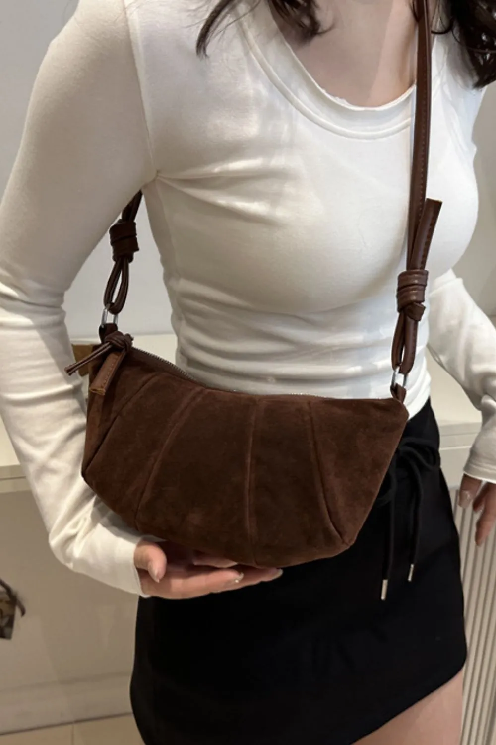 Suede Croissant Shape Shoulder Bag - Image 9
