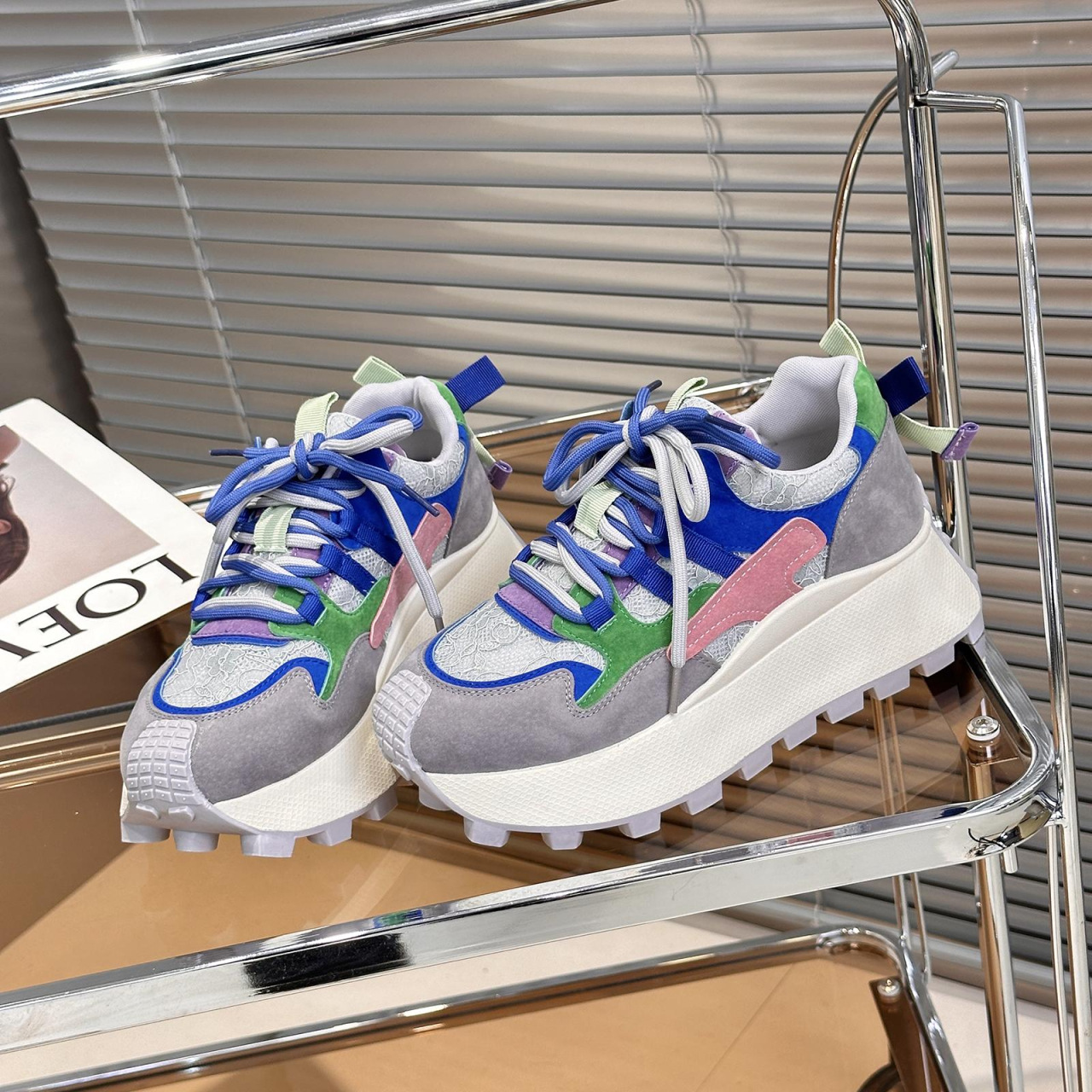 Breathable mesh single mesh thick sole white casual sports mesh shoes - Image 7