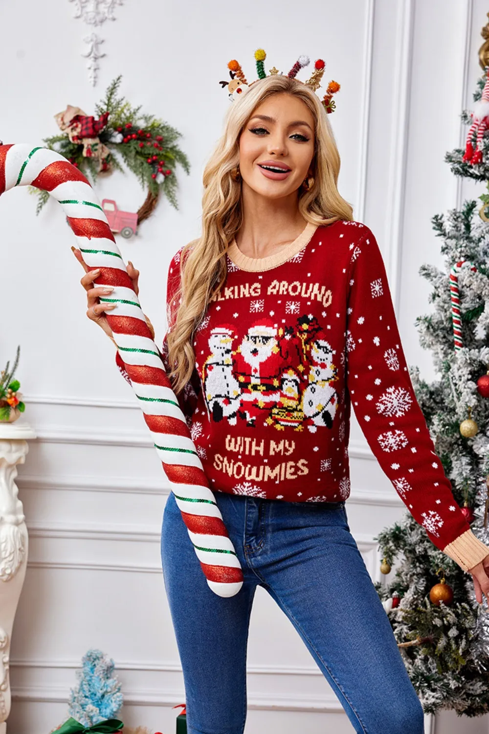 Christmas Pattern Round Neck Long Sleeve Sweater - Image 2