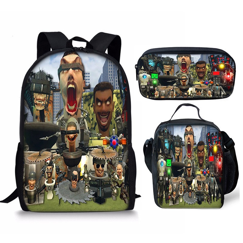 New 3PC-SET Skibidi Toilet Man Backpack Custom Game Peripheral Schoolbags For Primary Secondary School Teenage - Image 10